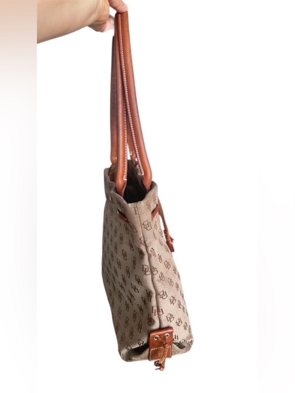 Dooney & Bourke monogram canvas and leather drawstring tote bag. - Picture 3 of 11